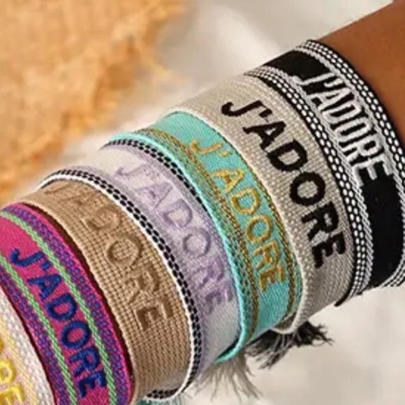 J'Adore Bracelet Cotton Weave Adjustable Handstitched Festival Embroidery New - Picture 3 of 3